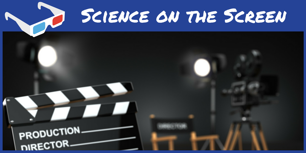 Science on the Screen over an image of movie lights, a clapper, and a director's chair
