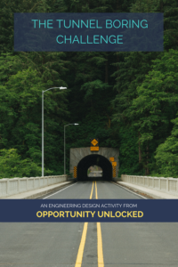 A cover graphic for the Tunnel Boring Challenge features a small tunnel over a two-lane road in the woods